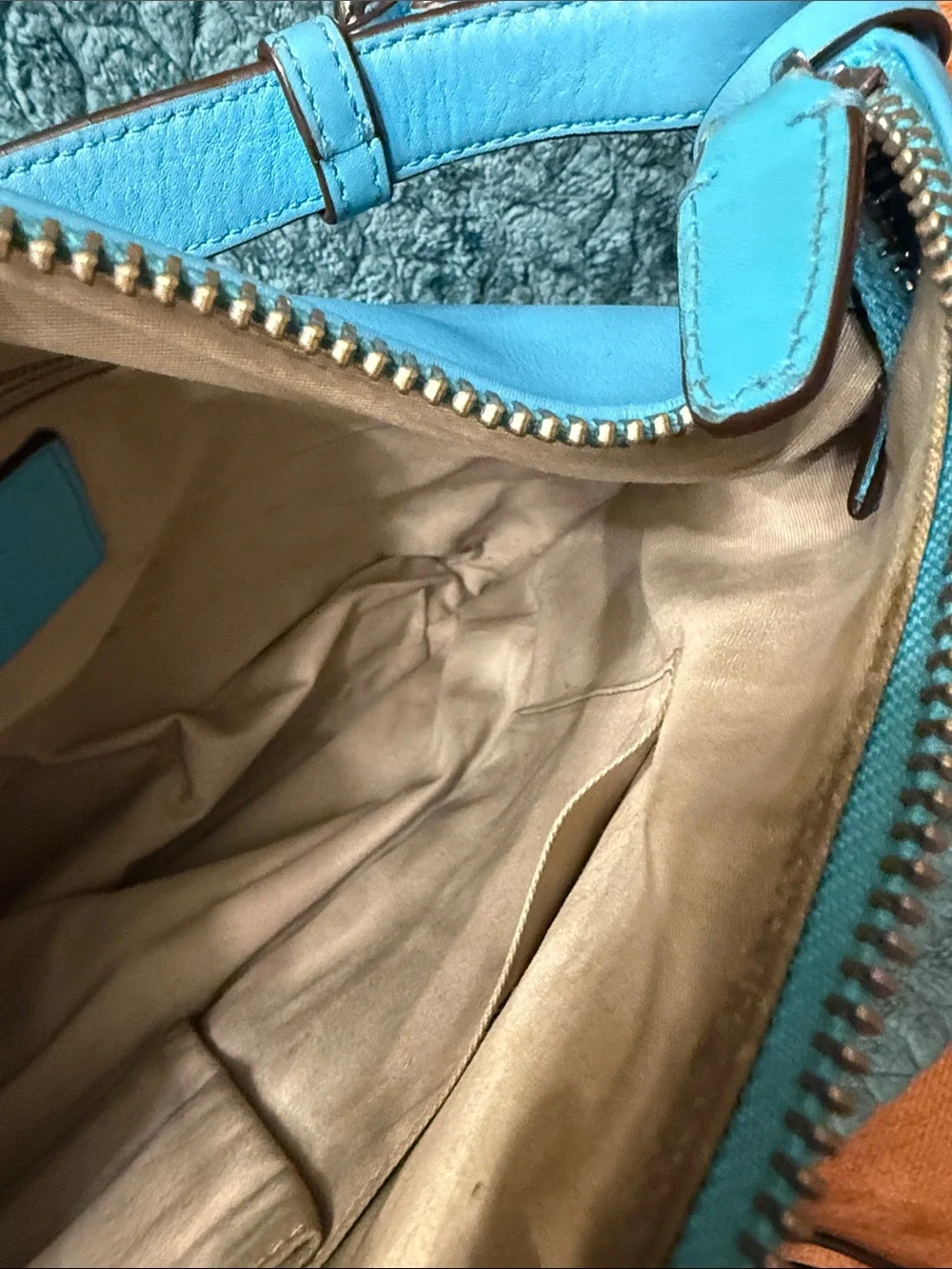 Coach Robin Egg Blue Leather Shoulder Hobo with Tassel